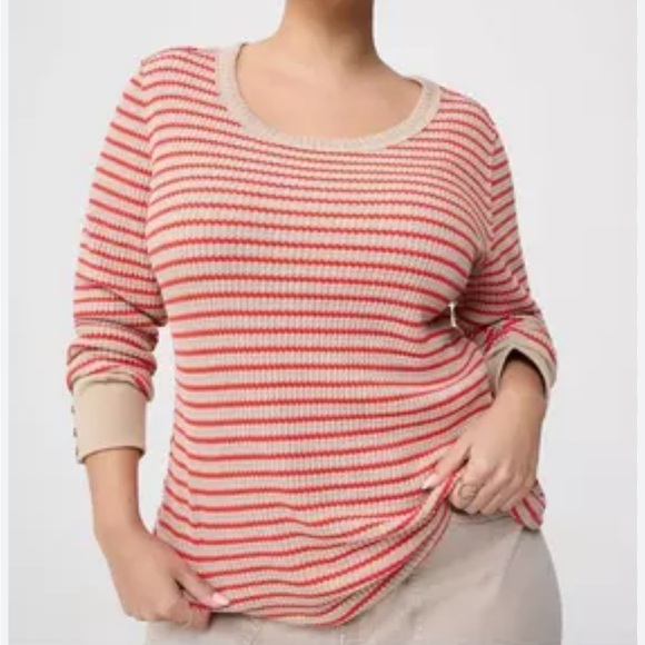 torrid Tops - Torrid Red Beige Striped Waffle Knit Thermal Long Sleeve Top women's 4X boho